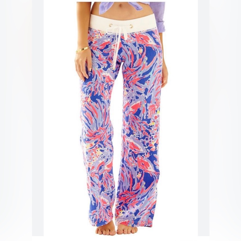 Lily Pulitzer XS Vibrant Blue and Pink Women's Linen Beach Pants